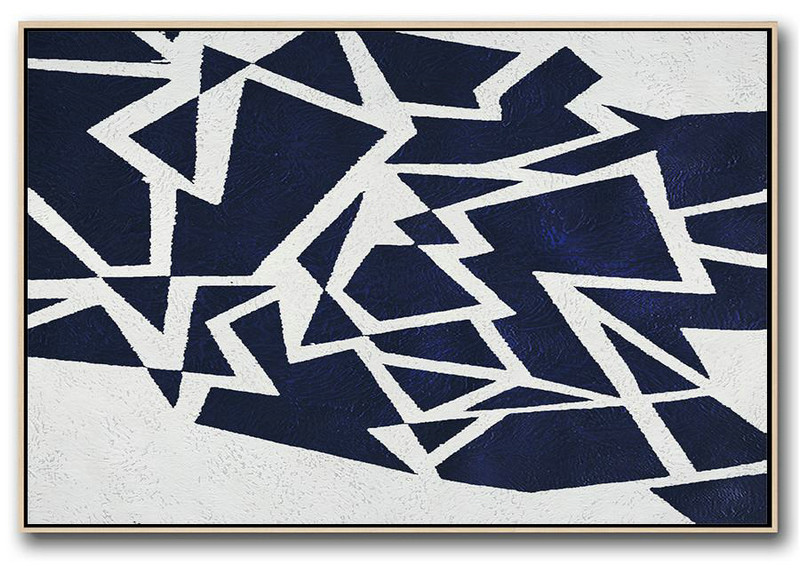 Abstract Painting For Home,Horizontal Navy Painting Abstract Minimalist Art On Canvas,Original Abstract Painting Canvas Art